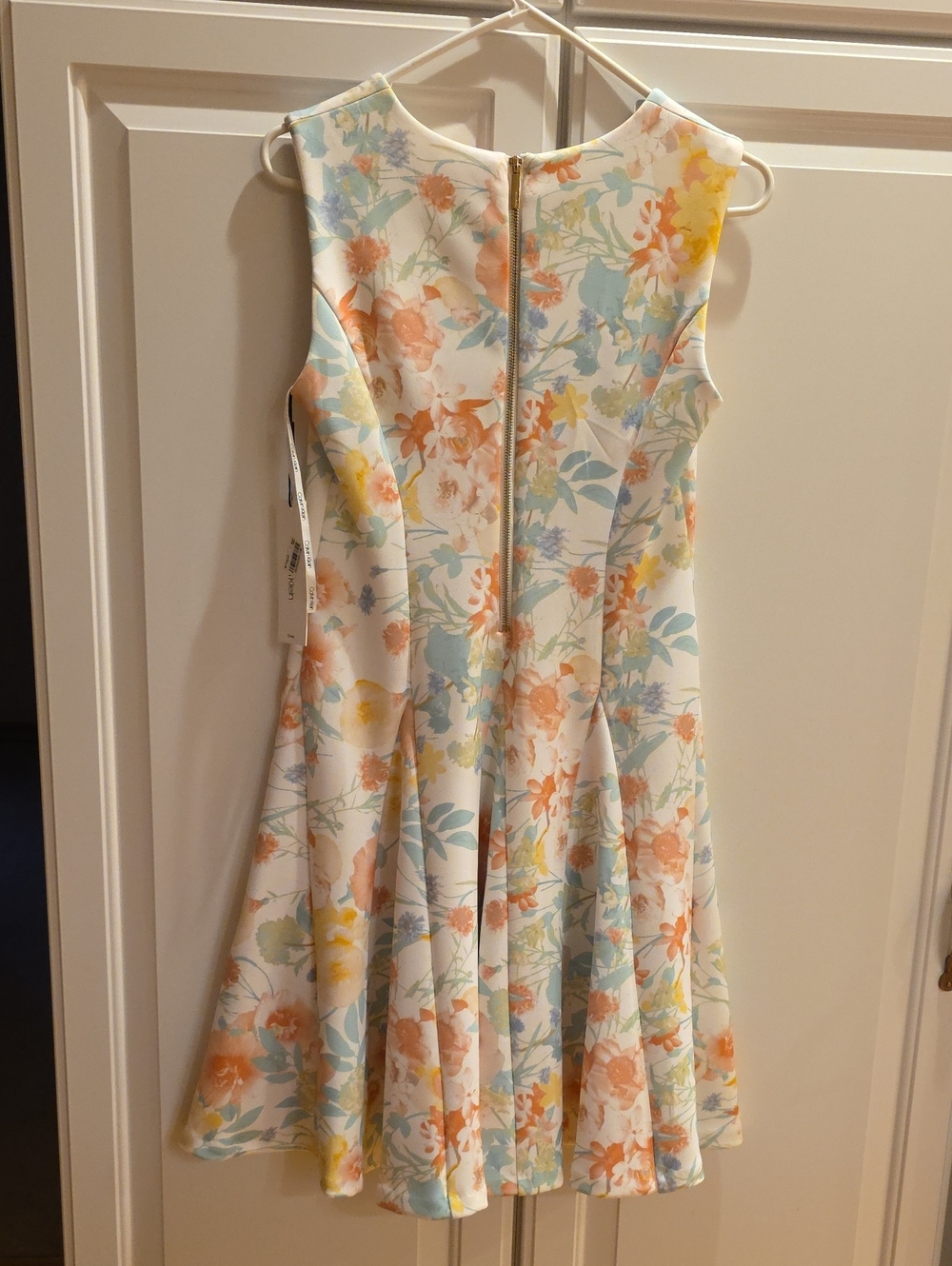 Calvin Klein White Floral Fit-and-Flare Dress with Pastel Blooms - Picture 6 of 7